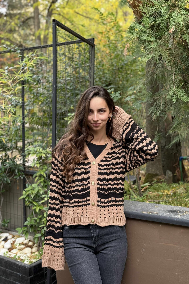 GOLD BUTTONS STRIPES WOMEN CARDIGAN BLACK-BROWN/ZEKA - 2