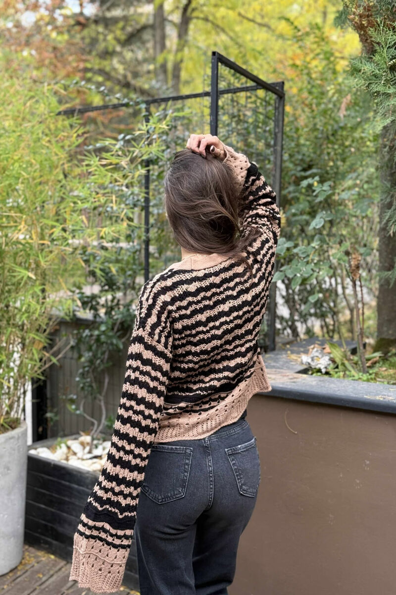 GOLD BUTTONS STRIPES WOMEN CARDIGAN BLACK-BROWN/ZEKA - 4