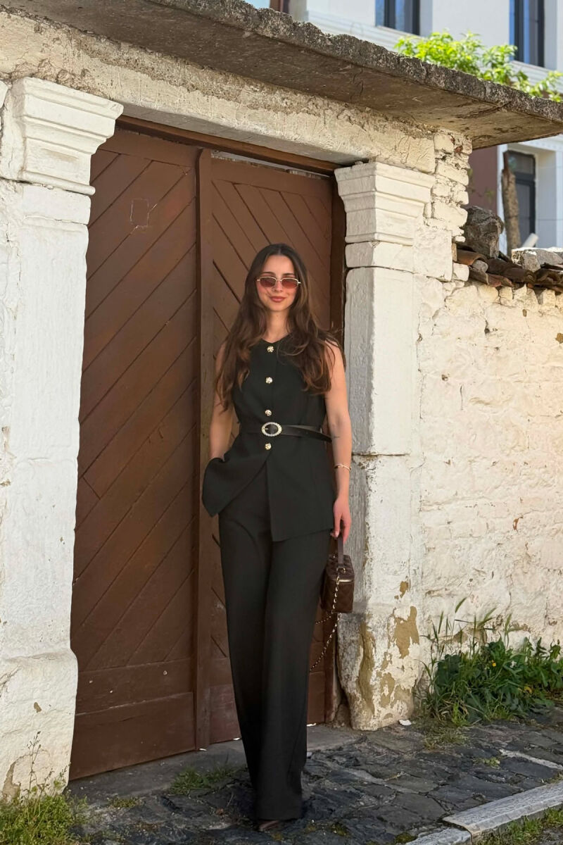 GOLD BUTTONS VEST + TROUSERS WOMAN SET BLACK/ E ZEZE - 4