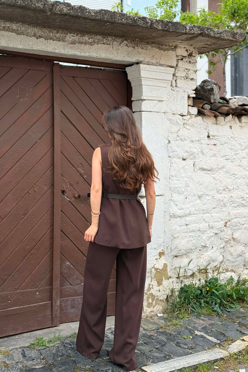 GOLD BUTTONS VEST + TROUSERS WOMAN SET BROWN/KAFE - 2