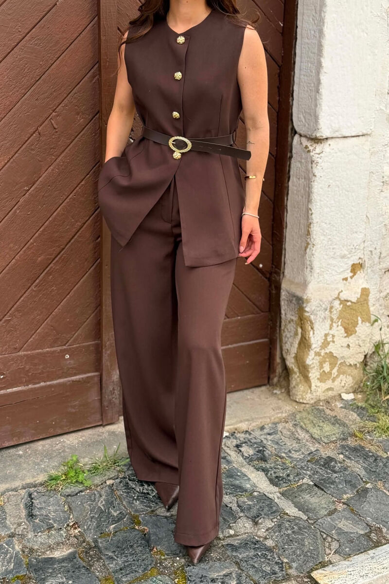 GOLD BUTTONS VEST + TROUSERS WOMAN SET BROWN/KAFE - 5