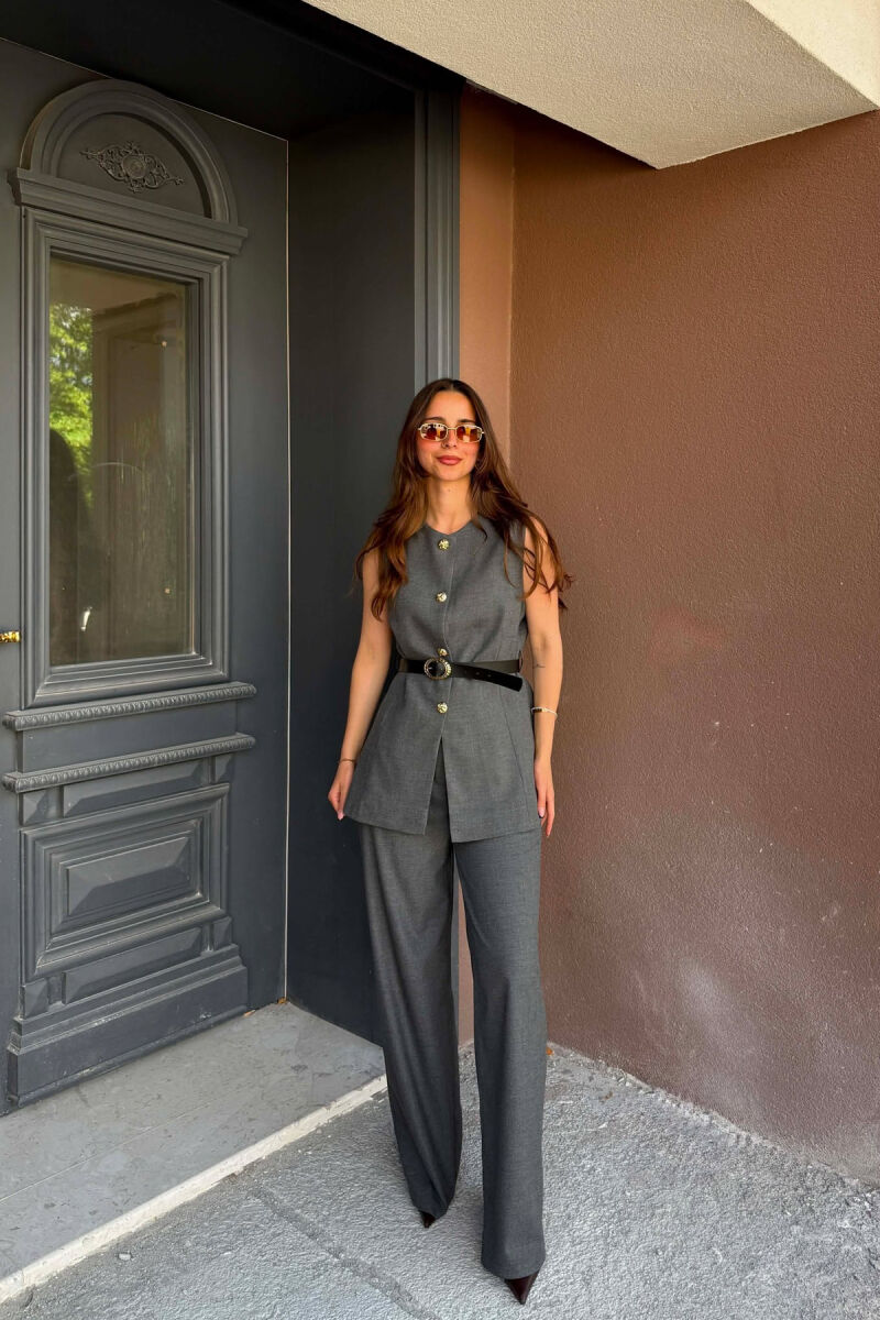 GOLD BUTTONS VEST + TROUSERS WOMAN SET GREY/GRI - 1