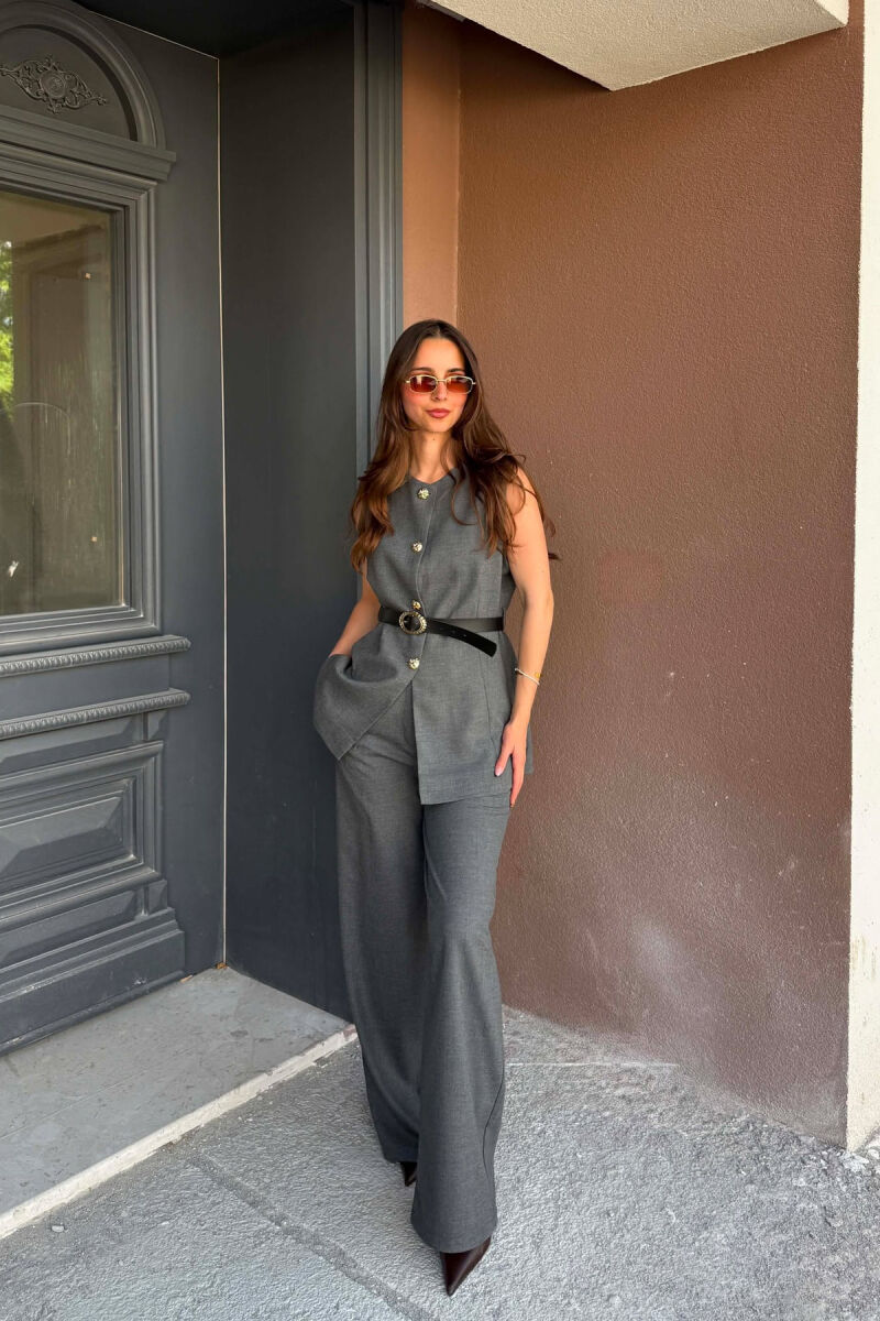 GOLD BUTTONS VEST + TROUSERS WOMAN SET GREY/GRI - 5