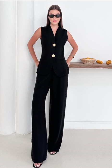 GOLD BUTTONS VEST+TROUSERS WOMEN SET BLACK/ E ZEZE TWO-PIECE SETS