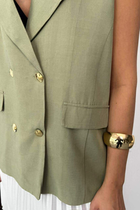 GOLD BUTTONS WOMAN VEST OLIVE/ULLI - 3