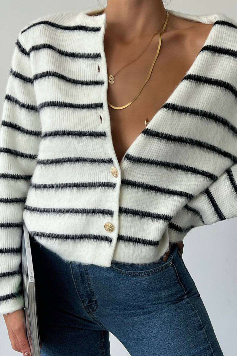 GOLD BUTTONS WOMEN CARDIGAN WHITE-BLACK/BAZE - 2