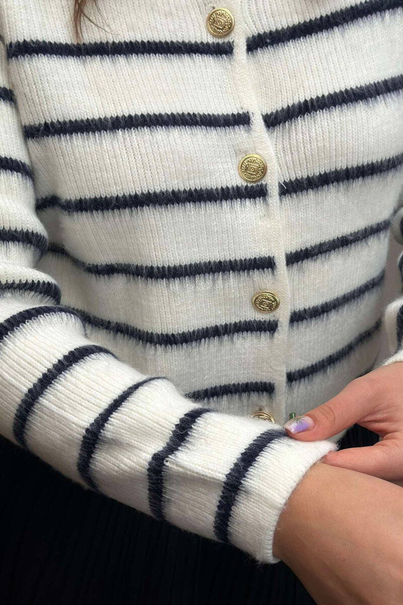 GOLD BUTTONS WOMEN CARDIGAN WHITE-BLUE/BABL - 6