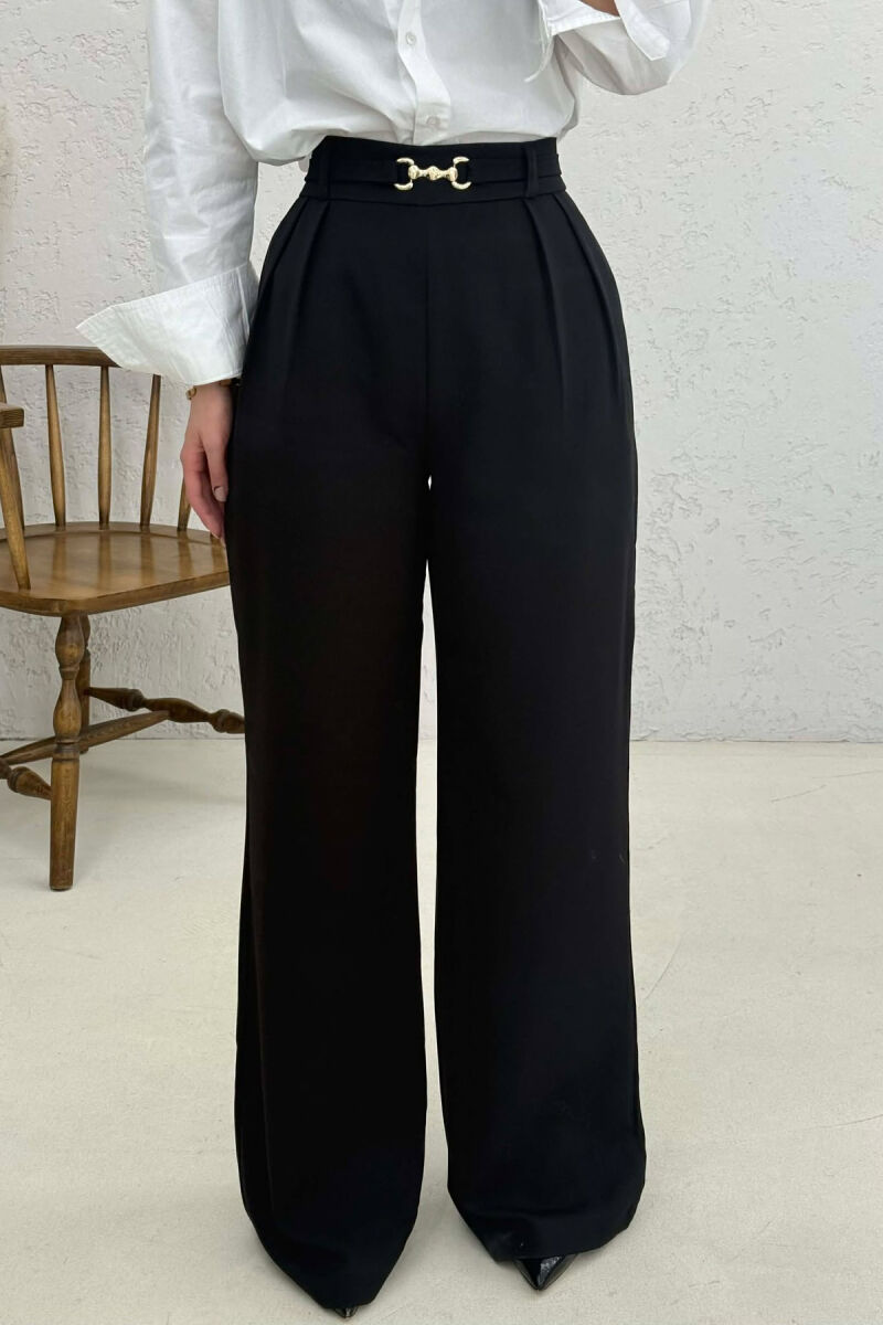 GOLD DETAIL BELT WOMAN TROUSERS BLACK/ E ZEZE - 1