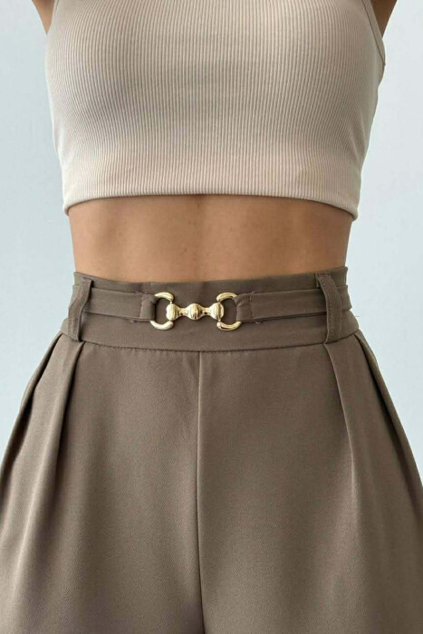 GOLD DETAIL BELT WOMAN TROUSERS LIGHT BROWN/KAZB - 2