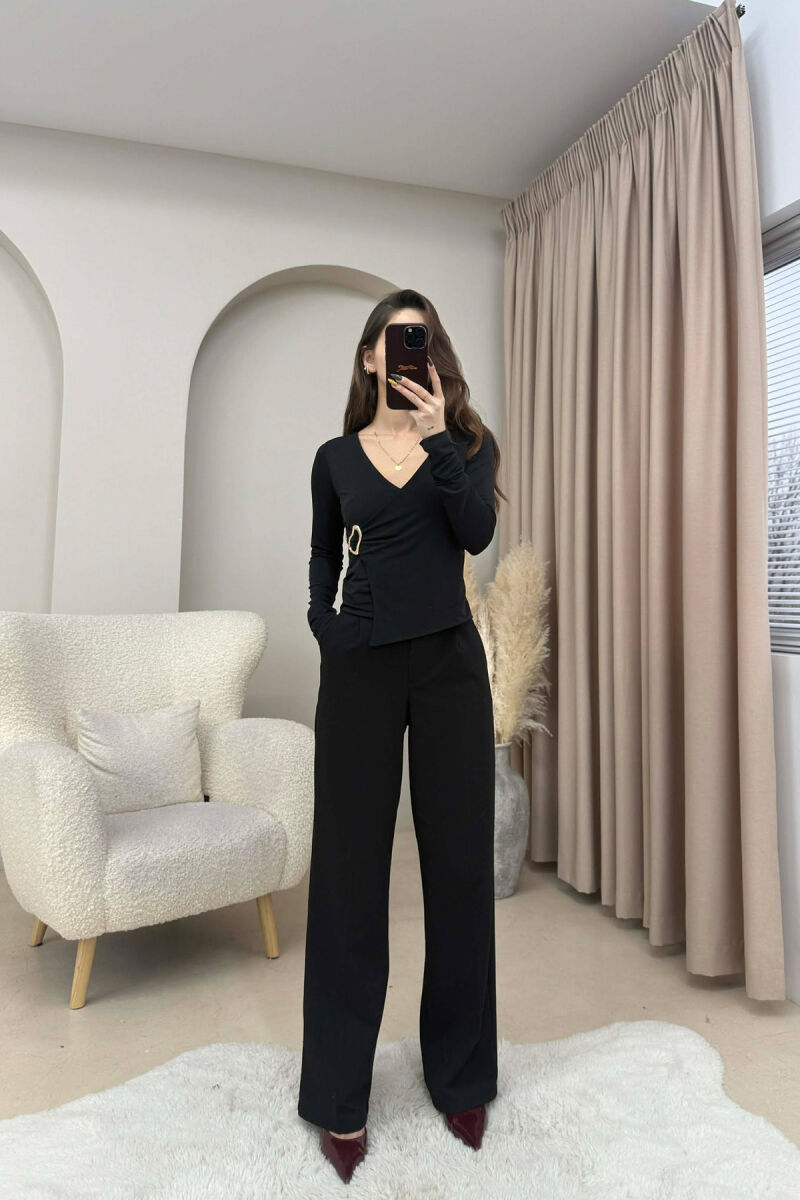 GOLD DETAIL ONE COLOR WOMEN SWEATSHIRT BLACK/ E ZEZE - 4