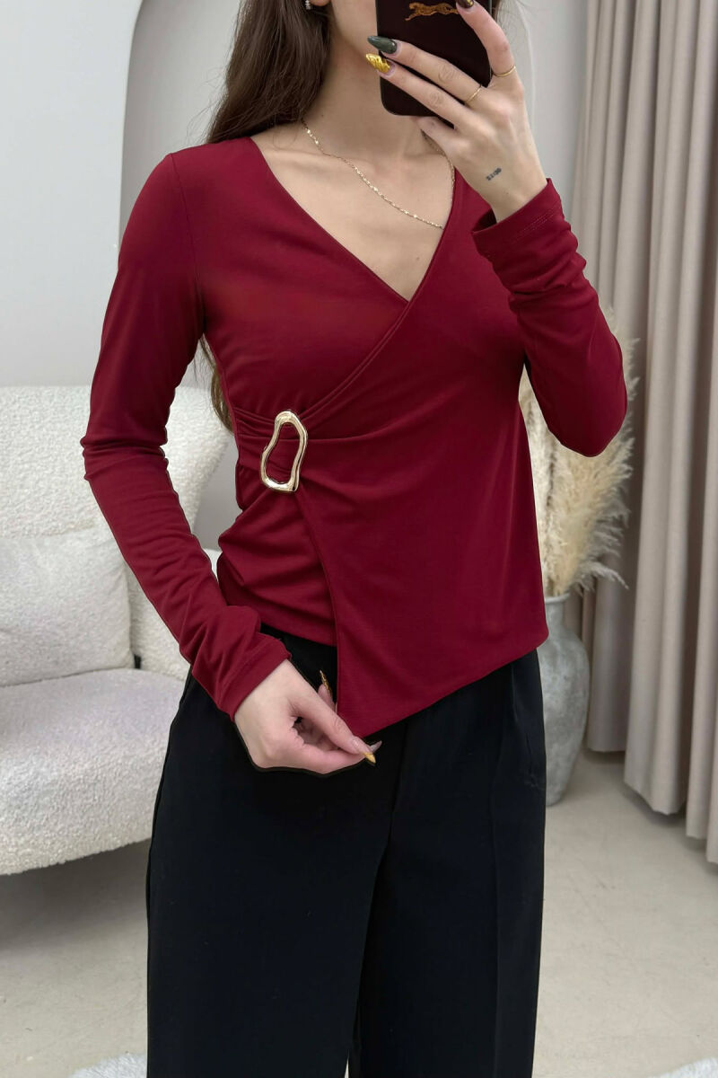 GOLD DETAIL ONE COLOR WOMEN SWEATSHIRT BURGUNDY/VISHNJE - 2
