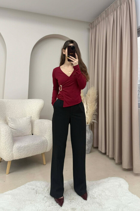 GOLD DETAIL ONE COLOR WOMEN SWEATSHIRT BURGUNDY/VISHNJE - 3