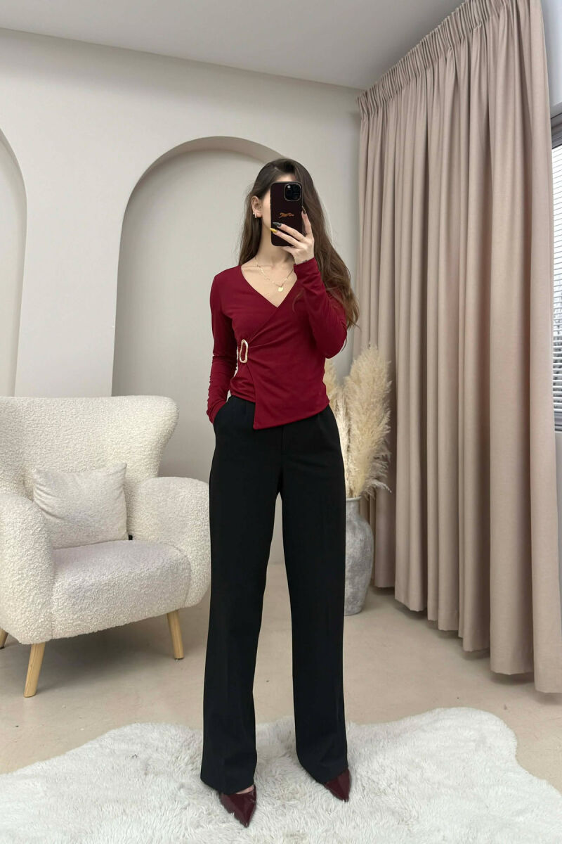 GOLD DETAIL ONE COLOR WOMEN SWEATSHIRT BURGUNDY/VISHNJE - 3