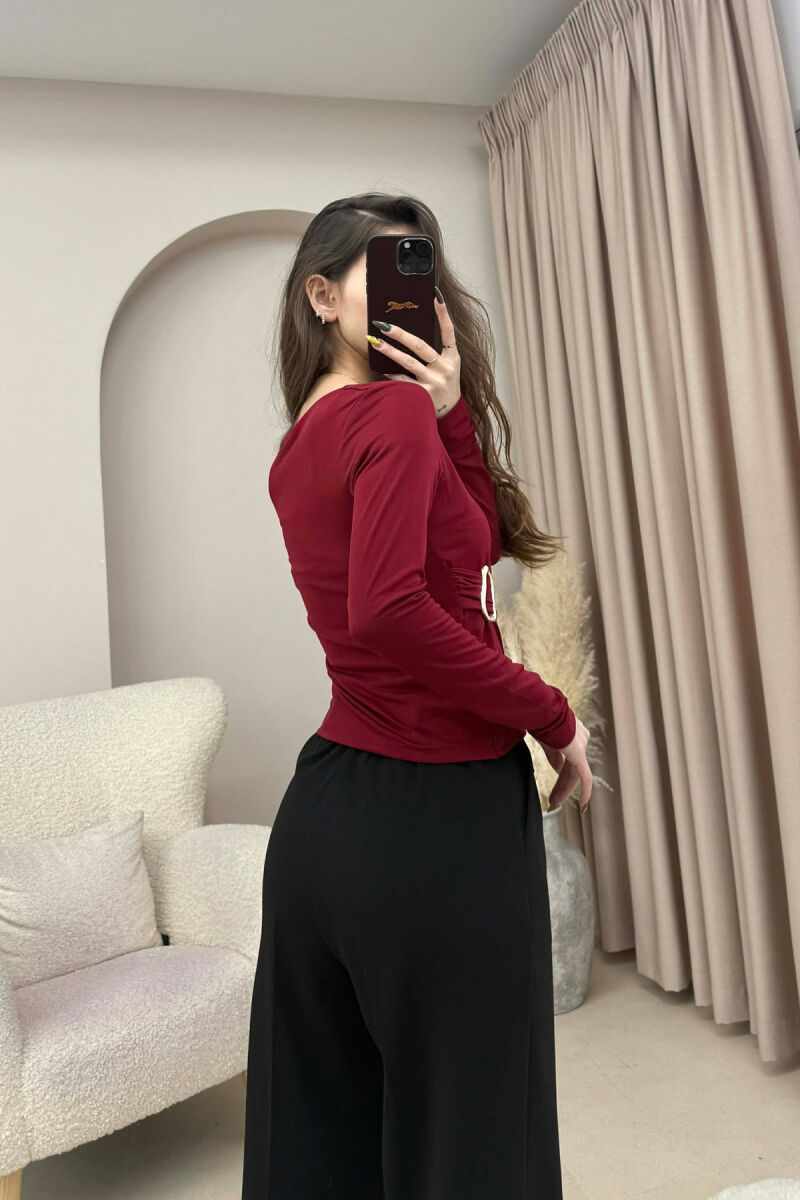 GOLD DETAIL ONE COLOR WOMEN SWEATSHIRT BURGUNDY/VISHNJE - 4