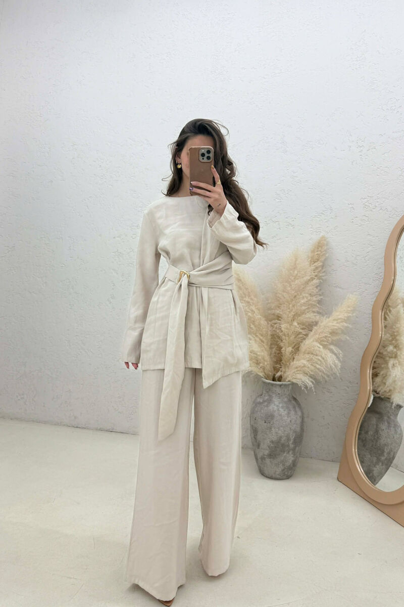 GOLD DETAIL SWEATSHIRT + TROUSERS WOMAN SET BEIGE/BEZHE - 1