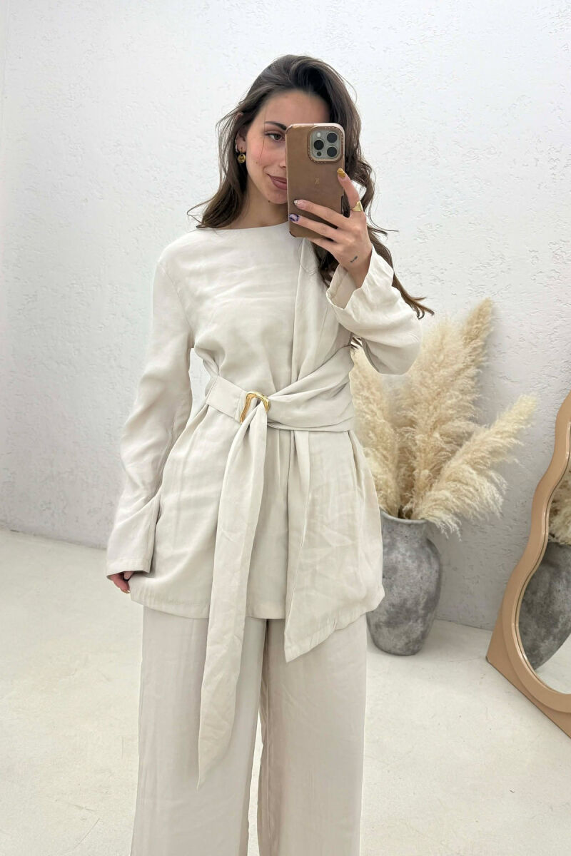 GOLD DETAIL SWEATSHIRT + TROUSERS WOMAN SET BEIGE/BEZHE - 2