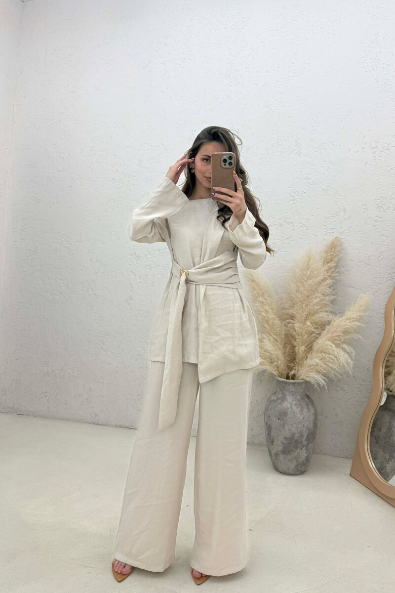 GOLD DETAIL SWEATSHIRT + TROUSERS WOMAN SET BEIGE/BEZHE - 4