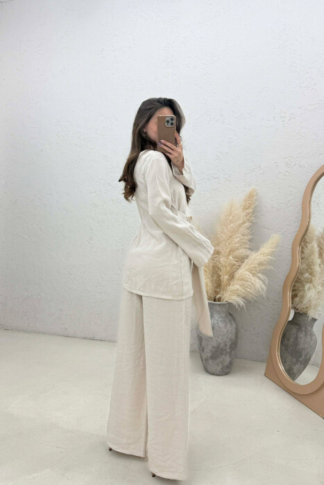 GOLD DETAIL SWEATSHIRT + TROUSERS WOMAN SET BEIGE/BEZHE - 5