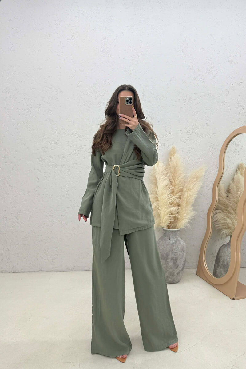 GOLD DETAIL SWEATSHIRT + TROUSERS WOMAN SET GREEN/JESHILE - 1