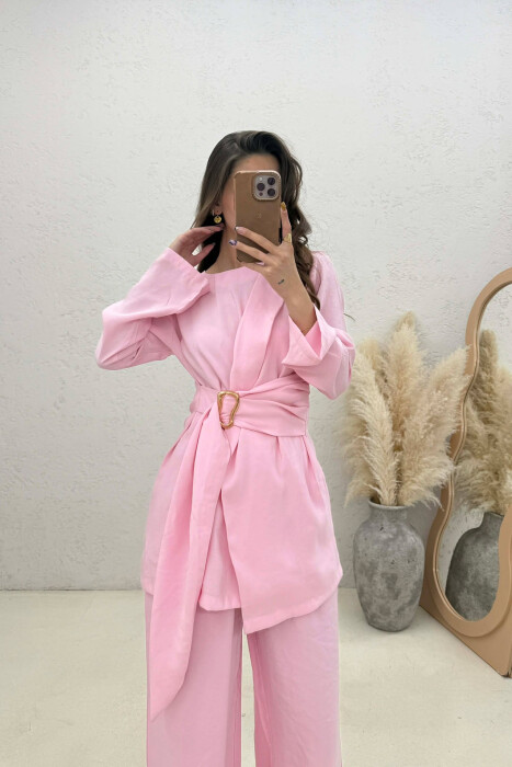 GOLD DETAIL SWEATSHIRT + TROUSERS WOMAN SET PINK/ROZE - 4