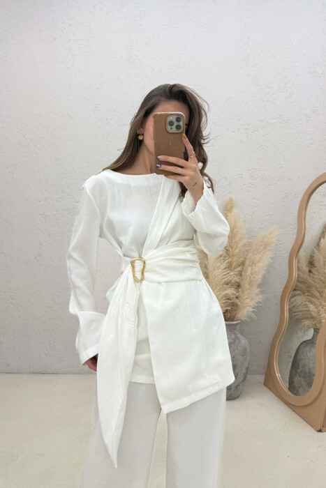 GOLD DETAIL SWEATSHIRT + TROUSERS WOMAN SET WHITE-E BARDHE - 2