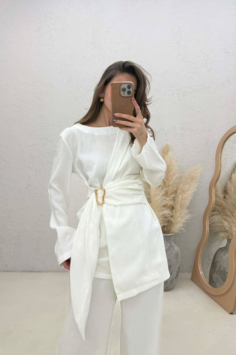 GOLD DETAIL SWEATSHIRT + TROUSERS WOMAN SET WHITE-E BARDHE - 2