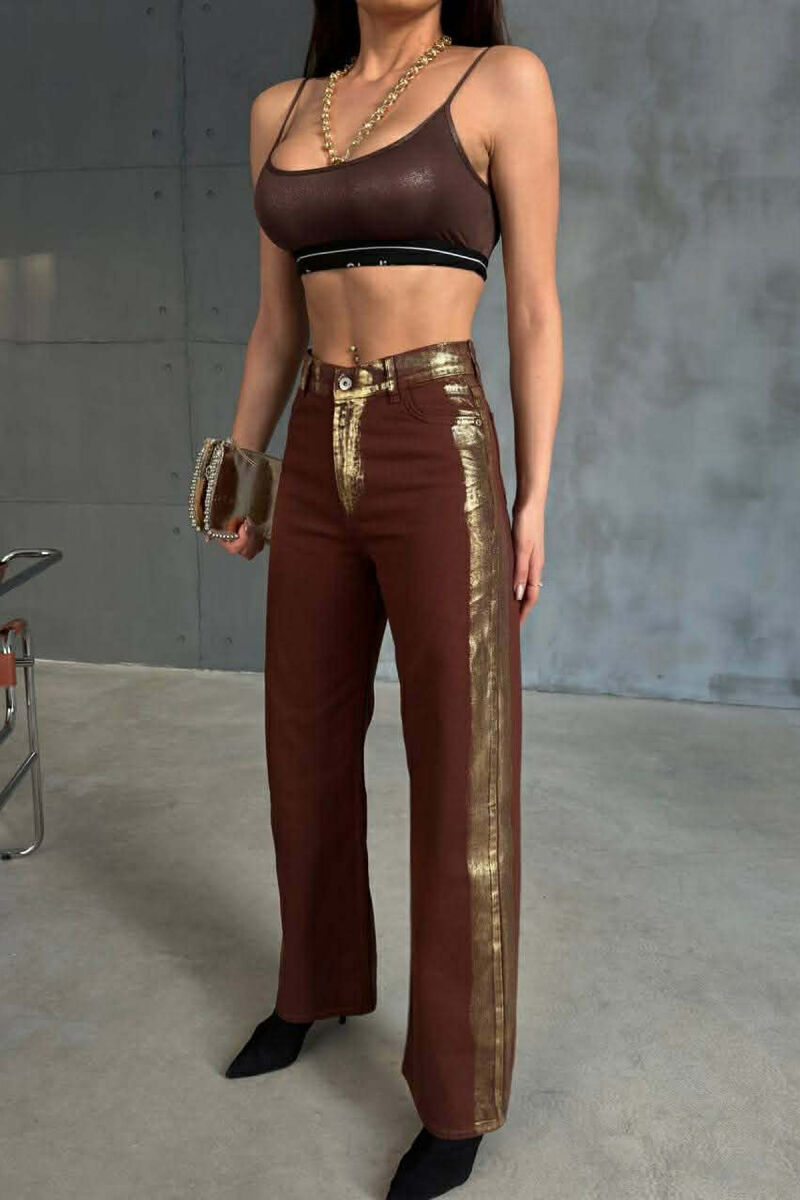 GOLD DETAILS ONE COLOR WOMEN JEANS BROWN/KAFE - 3