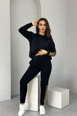 GOLD DETAILS SWEATSHIRT+JOGGERS WOMEN SET BLACK/ E ZEZE 