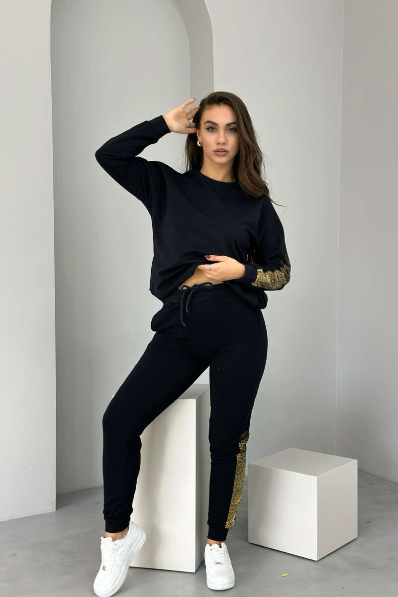 GOLD DETAILS SWEATSHIRT+JOGGERS WOMEN SET BLACK/ E ZEZE - 1