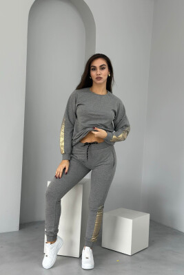 GOLD DETAILS SWEATSHIRT+JOGGERS WOMEN SET GREY/GRI 