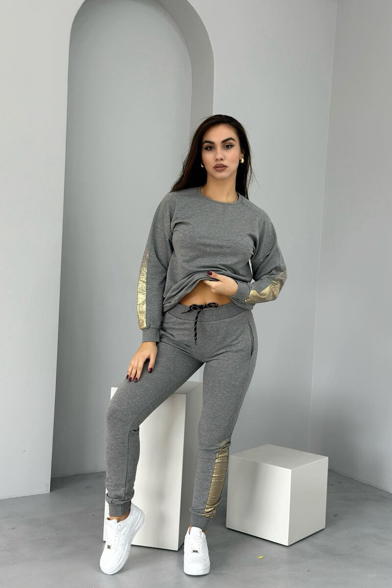 GOLD DETAILS SWEATSHIRT+JOGGERS WOMEN SET GREY/GRI - 4