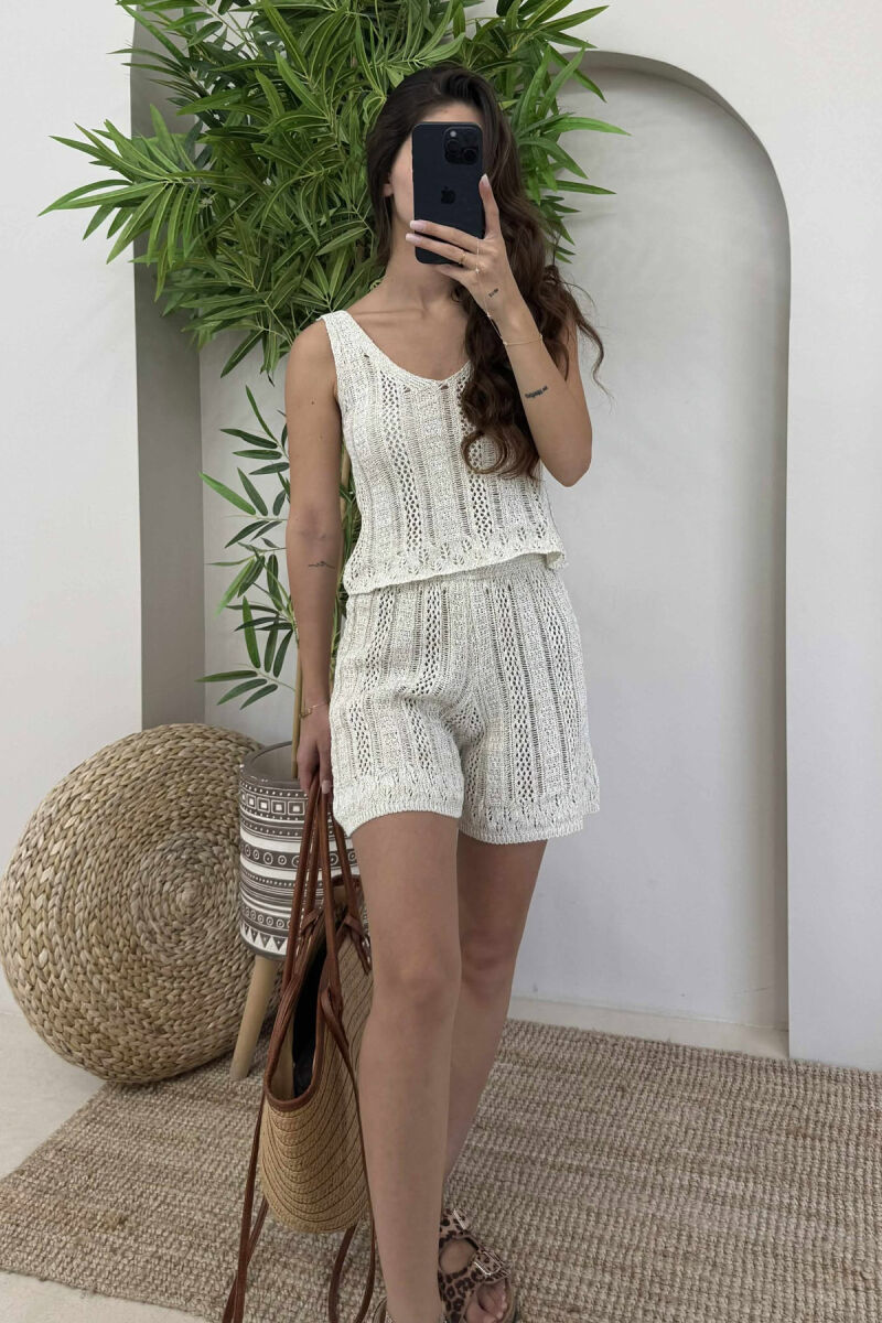 GOLD SPARKLES CROP+SHORTS WOMEN SET CREAM/KREM - 1