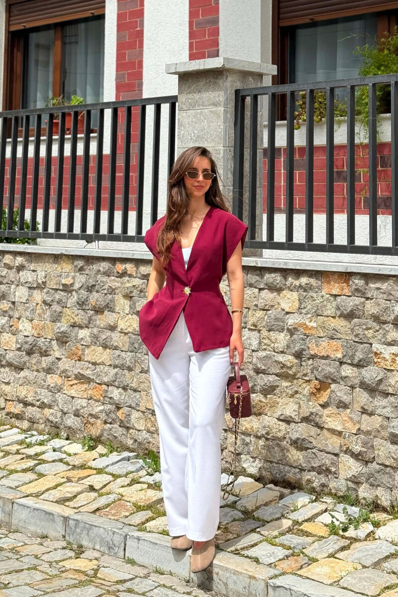 GOLD SUN BUTTON DETAIL LACING WOMEN VEST BURGUNDY/VISHNJE - 5