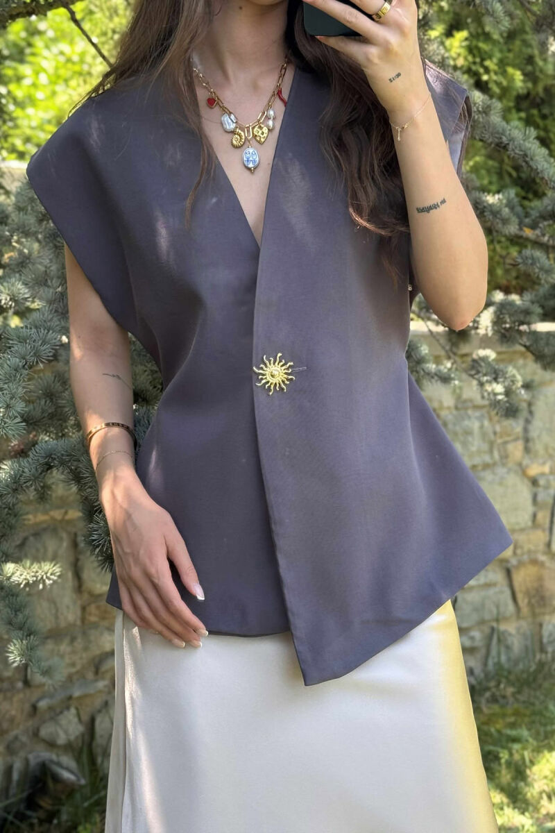 GOLD SUN BUTTON DETAIL LACING WOMEN VEST DARK GREY/GEE - 2