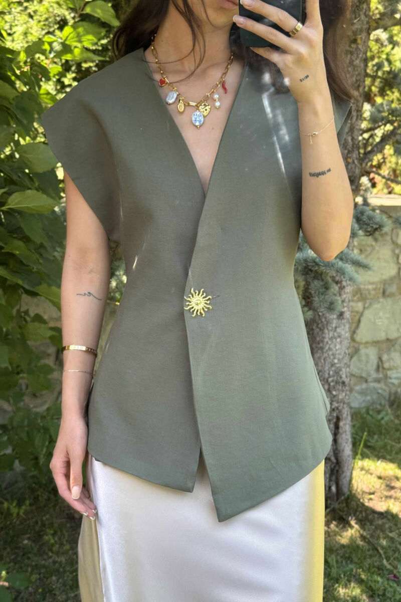 GOLD SUN BUTTON DETAIL LACING WOMEN VEST GREEN/JESHILE - 2
