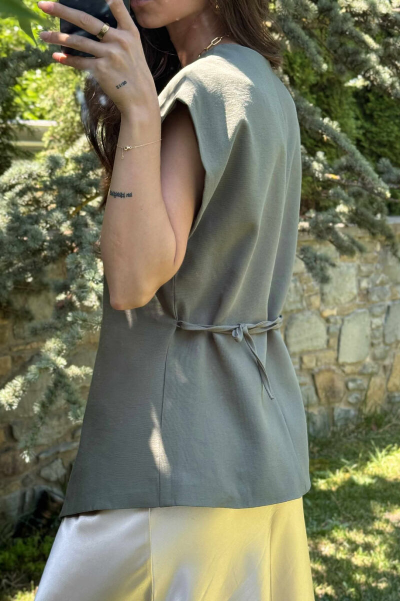 GOLD SUN BUTTON DETAIL LACING WOMEN VEST GREEN/JESHILE - 4