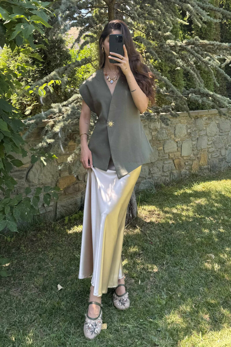 GOLD SUN BUTTON DETAIL LACING WOMEN VEST GREEN/JESHILE - 5