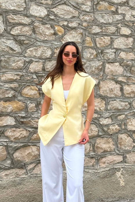 GOLD SUN BUTTON DETAIL LACING WOMEN VEST YELLOW/E VERDHE - KLAUDIO FASHION