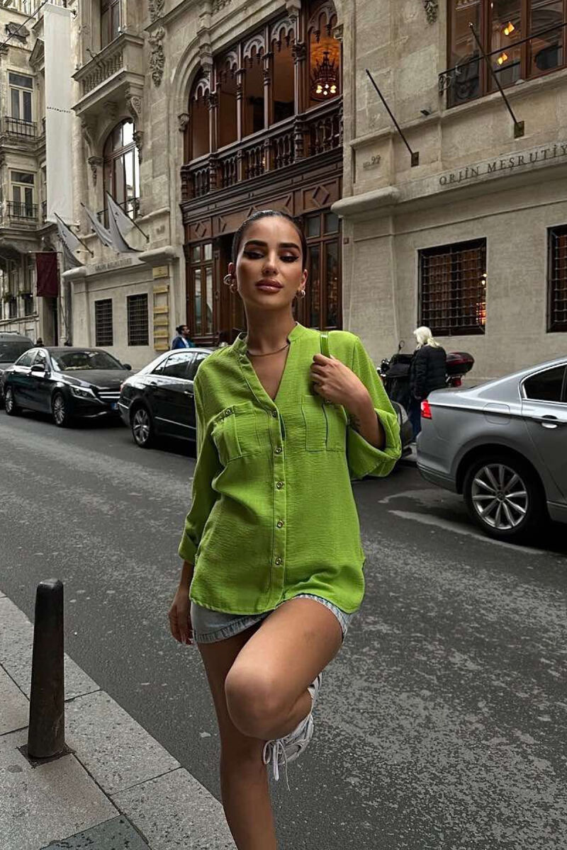 GOLDEN BUTTONS DETAIL ONE COLOR WOMEN SHIRT LIGHT GREEN/JEZB - 6
