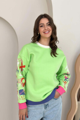 GRAFFITI SLEEVE DESIGN WOMEN SWEATSHIRT LIGHT GREEN/JEZB 