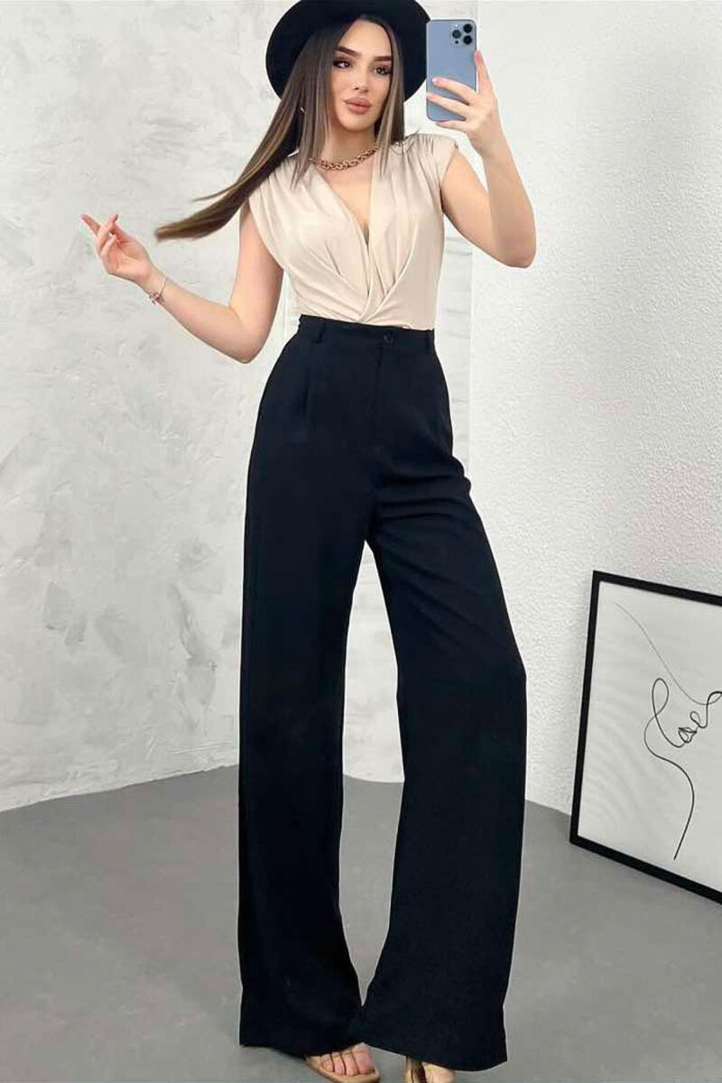 HALF ELASTIC WAIST WOMEN TROUSERS BLACK/ E ZEZE - 1