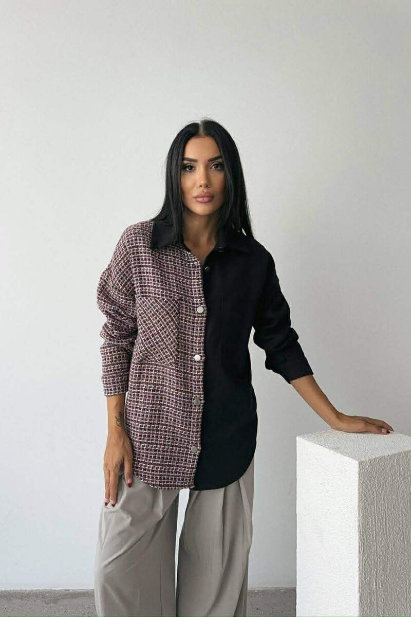 HALF KNITTED HALF DENIM DESIGN WOMEN SHIRT BLACK/ E ZEZE - 1