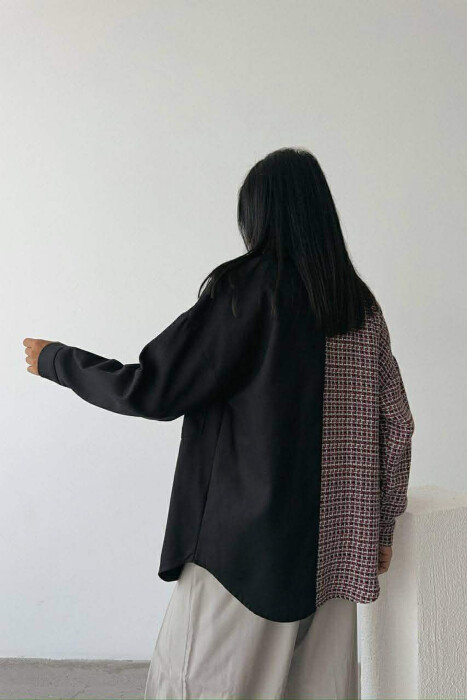 HALF KNITTED HALF DENIM DESIGN WOMEN SHIRT BLACK/ E ZEZE - 2