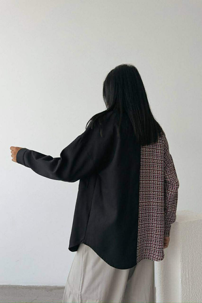 HALF KNITTED HALF DENIM DESIGN WOMEN SHIRT BLACK/ E ZEZE - 2