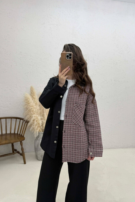 HALF KNITTED HALF DENIM DESIGN WOMEN SHIRT BLACK/ E ZEZE - 2