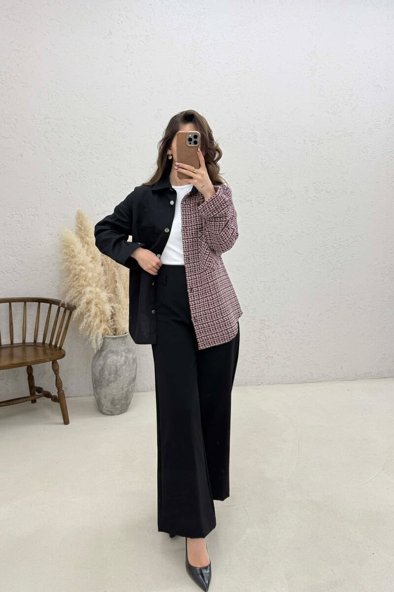 HALF KNITTED HALF DENIM DESIGN WOMEN SHIRT BLACK/ E ZEZE - 3