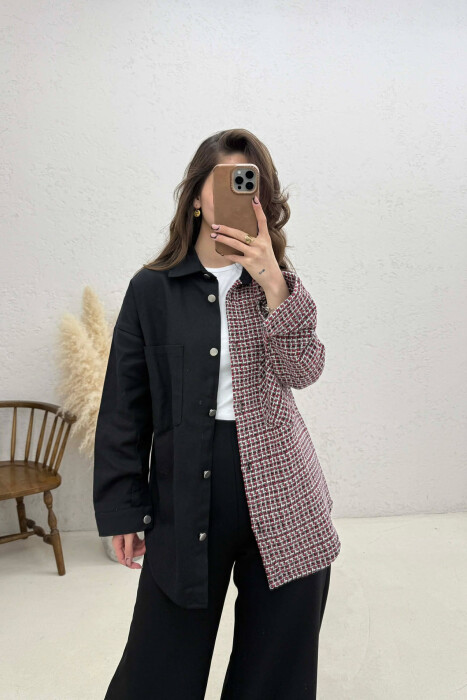 HALF KNITTED HALF DENIM DESIGN WOMEN SHIRT BLACK/ E ZEZE 