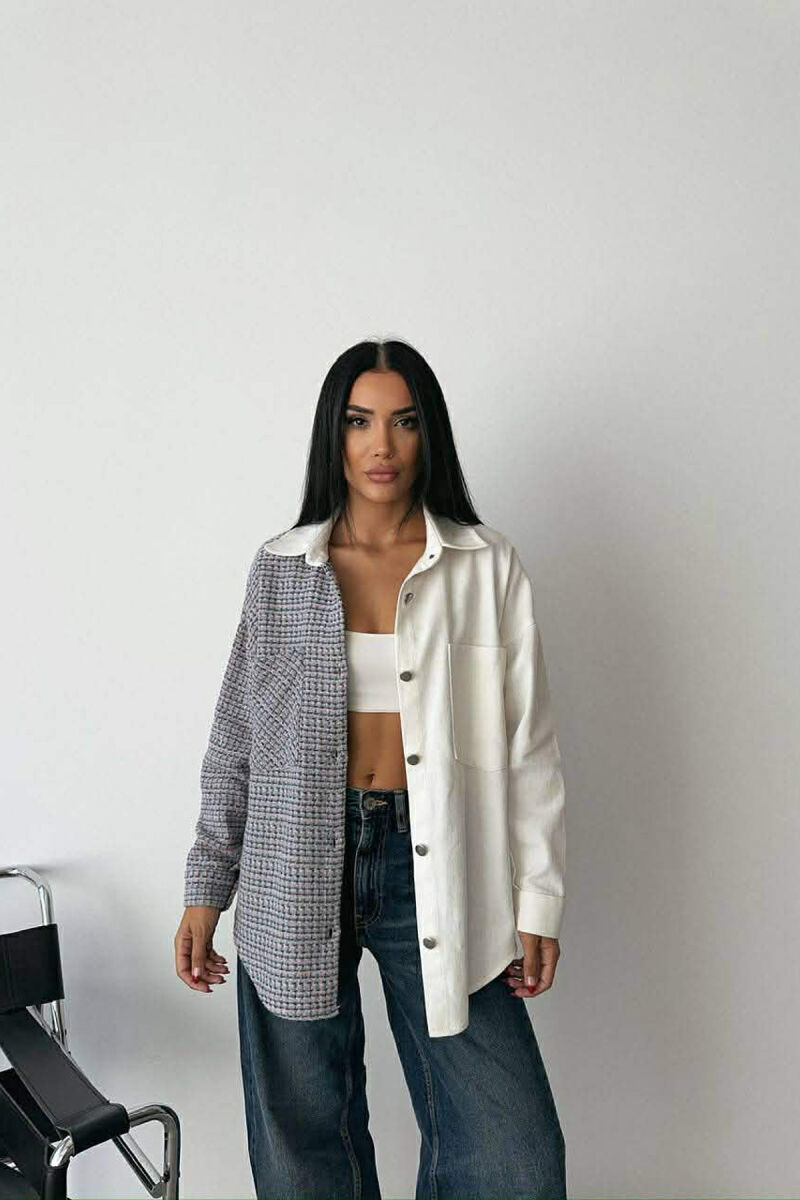 HALF KNITTED HALF DENIM DESIGN WOMEN SHIRT WHITE-E BARDHE - 1