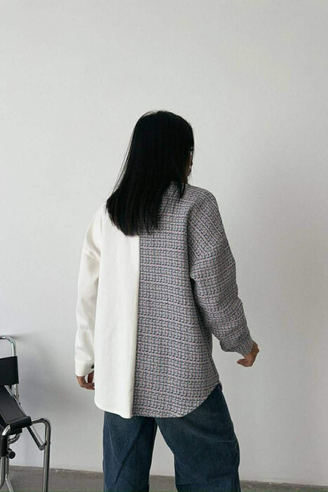 HALF KNITTED HALF DENIM DESIGN WOMEN SHIRT WHITE-E BARDHE - 2