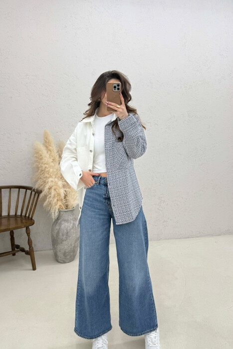 HALF KNITTED HALF DENIM DESIGN WOMEN SHIRT WHITE-E BARDHE - 3